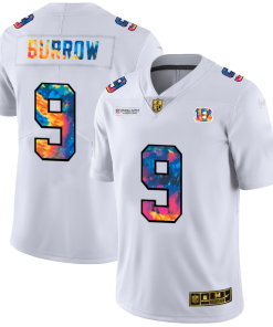 Cincinnati Bengals #9 Joe Burrow Men's White Nike Multi-Color 2020 NFL Crucial Catch Limited NFL Jersey