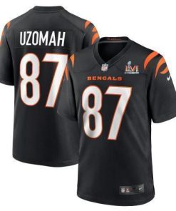 Cincinnati Cincinnati Bengals #87 C.J. Uzomah Black Super Bowl LVI Patch Nike Game Jersey Men's