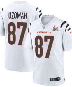Cincinnati Cincinnati Bengals #87 C.J. Uzomah White Super Bowl LVI Patch Nike Game Jersey Men's