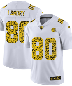 Cleveland Browns #80 Jarvis Landry Men's Nike Flocked Leopard Print Vapor Limited NFL Jersey White