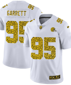 Cleveland Browns #95 Myles Garrett Men's Nike Flocked Leopard Print Vapor Limited NFL Jersey White
