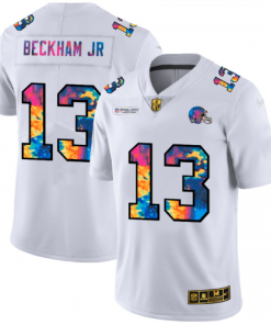Cleveland Cleveland Browns #13 Odell Beckham Jr. Men's White Nike Multi-Color 2020 NFL Crucial Catch Limited NFL Jersey Men's
