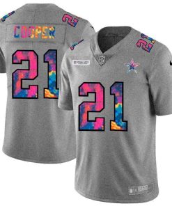 Dallas Cowboys #21 Ezekiel Elliott Men's Nike Multi-Color 2020 NFL Crucial Catch NFL Jersey Greyheather