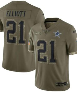 Dallas Cowboys #21 Ezekiel Elliott Nike Men's 2022 Salute To Service Limited Jersey - Olive
