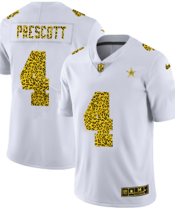 Dallas Cowboys #4 Dak Prescott Men's Nike Flocked Leopard Print Vapor Limited NFL Jersey White