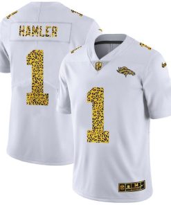 Denver Broncos #1 KJ Hamler Men's Nike Flocked Leopard Print Vapor Limited NFL Jersey White