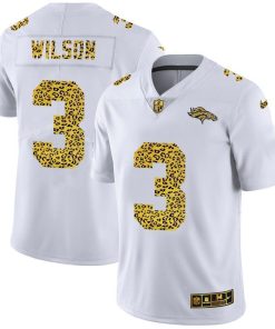 Denver Broncos #3 Russell Wilson Men's Nike Flocked Leopard Print Vapor Limited NFL Jersey White