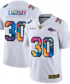 Denver Denver Broncos #30 Phillip Lindsay Men's White Nike Multi-Color 2020 NFL Crucial Catch Limited NFL Jersey Men's