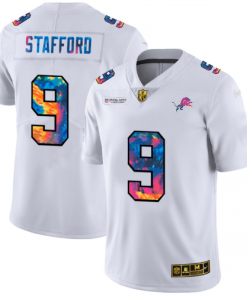 Detroit Detroit Lions #9 Matthew Stafford Men's White Nike Multi-Color 2020 NFL Crucial Catch Limited NFL Jersey Men's