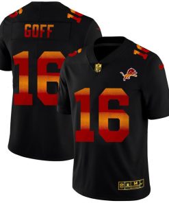 Detroit Lions #16 Jared Goff Men's Black Nike Red Orange Stripe Vapor Limited NFL Jersey