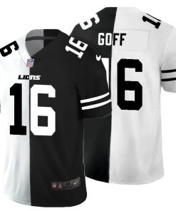 Detroit Lions #16 Jared Goff Men's Black V White Peace Split Nike Vapor Untouchable Limited NFL Jersey