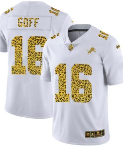 Detroit Lions #16 Jared Goff Men's Nike Flocked Leopard Print Vapor Limited NFL Jersey White
