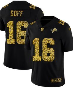 Detroit Lions #16 Jared Goff Men's Nike Leopard Print Fashion Vapor Limited NFL Jersey Black