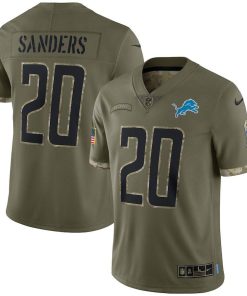 Detroit Lions #20 Barry Sanders Nike Men's 2022 Salute To Service Limited Jersey - Olive