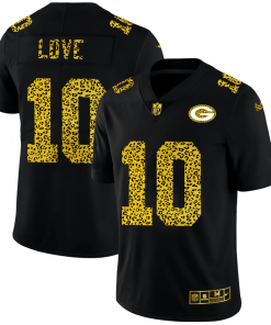 Green Bay Packers #10 Jordan Love Men's Nike Leopard Print Fashion Vapor Limited NFL Jersey Black