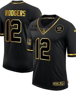 Green Bay Packers #12 Aaron Rodgers Men's Nike 2020 Salute To Service Golden Limited NFL Jersey Black