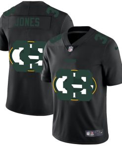 Green Bay Packers #33 Aaron Jones Men's Nike Team Logo Dual Overlap Limited NFL Jersey Black