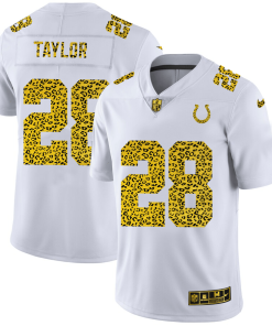 Indianapolis Colts #28 Jonathan Taylor Men's Nike Flocked Leopard Print Vapor Limited NFL Jersey White
