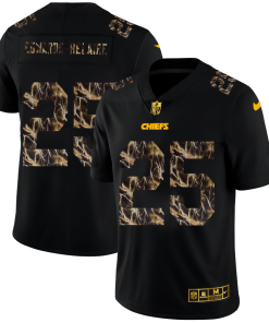 Kansas City Chiefs #25 Clyde Edwards-Helaire Men's Black Nike Flocked Lightning Vapor Limited NFL Jersey