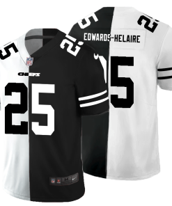 Kansas City Chiefs #25 Clyde Edwards-Helaire Men's Black V White Peace Split Nike Vapor Untouchable Limited NFL Jersey