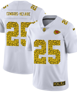 Kansas City Chiefs #25 Clyde Edwards-Helaire Men's Nike Flocked Leopard Print Vapor Limited NFL Jersey White