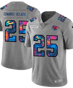 Kansas City Chiefs #25 Clyde Edwards-Helaire Men's Nike Multi-Color 2020 NFL Crucial Catch NFL Jersey Greyheather