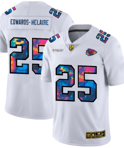 Kansas City Chiefs #25 Clyde Edwards-Helaire Men's White Nike Multi-Color 2020 NFL Crucial Catch Limited NFL Jersey