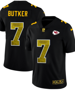 Kansas City Chiefs #7 Harrison Butker Men's Black Nike Golden Sequin Vapor Limited NFL Jersey