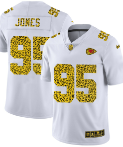 Kansas City Chiefs #95 Chris Jones Men's Nike Flocked Leopard Print Vapor Limited NFL Jersey White