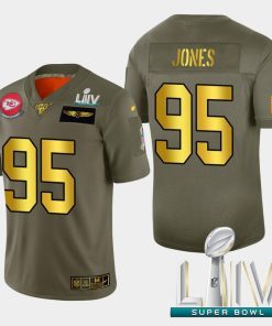 Kansas City Chiefs #95 Chris Jones Men's Nike Olive Gold Super Bowl LIV 2020 2019 Salute To Service Limited NFL 100 Jersey