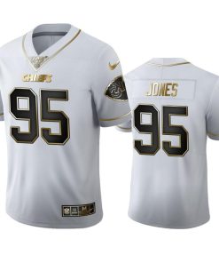 Kansas City Chiefs #95 Chris Jones Men's Nike White Golden Edition Vapor Limited NFL 100 Jersey