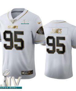Kansas City Chiefs #95 Chris Jones Men's Nike White Golden Super Bowl LIV 2020 Edition Vapor Limited NFL 100 Jersey