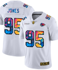 Kansas City Chiefs #95 Chris Jones Men's White Nike Multi-Color 2020 NFL Crucial Catch Limited NFL Jersey