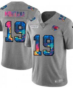 Kansas City Kansas City Chiefs #19 Joe Montana Men's Nike Multi-Color 2020 NFL Crucial Catch NFL Jersey Greyheather Men's