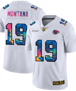 Kansas City Kansas City Chiefs #19 Joe Montana Men's White Nike Multi-Color 2020 NFL Crucial Catch Limited NFL Jersey Men's