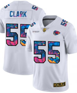 Kansas City Kansas City Chiefs #55 Frank Clark Men's White Nike Multi-Color 2020 NFL Crucial Catch Limited NFL Jersey Men's