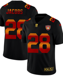Las Vegas Raiders #28 Josh Jacobs Men's Black Nike Red Orange Stripe Vapor Limited NFL Jersey