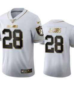 Las Vegas Raiders #28 Josh Jacobs Men's Nike White Golden Edition Vapor Limited NFL 100 Jersey