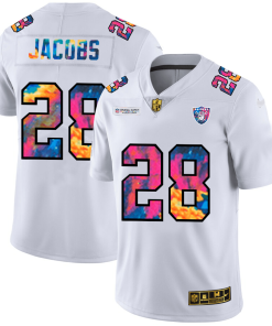 Las Vegas Raiders #28 Josh Jacobs Men's White Nike Multi-Color 2020 NFL Crucial Catch Limited NFL Jersey