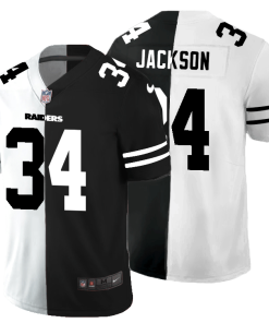 Las Vegas Raiders #34 Bo Jackson Men's Black V White Peace Split Nike Vapor Untouchable Limited NFL Jersey