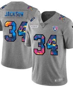 Las Vegas Raiders #34 Bo Jackson Men's Nike Multi-Color 2020 NFL Crucial Catch NFL Jersey Greyheather