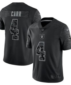 Las Vegas Raiders #4 Derek Carr Black Men's Nike NFL Black Reflective Limited Jersey
