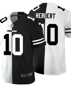 Los Angeles Chargers #10 Justin Herbert Men's Black V White Peace Split Nike Vapor Untouchable Limited NFL Jersey