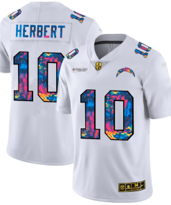 Los Angeles Chargers #10 Justin Herbert Men's White Nike Multi-Color 2020 NFL Crucial Catch Limited NFL Jersey