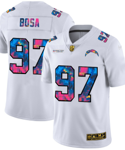 Los Angeles Chargers #97 Joey Bosa Men's White Nike Multi-Color 2020 NFL Crucial Catch Limited NFL Jersey