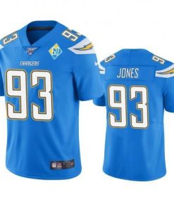 Los Angeles Los Angeles Chargers #93 Justin Jones Light Blue 60th Anniversary Vapor Limited NFL Jersey Men's