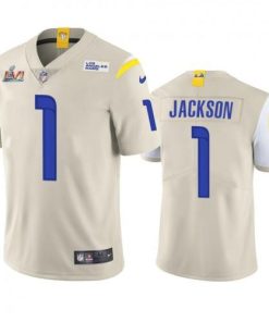 Los Angeles Los Angeles Rams #1 Desean Jackson Men's Super Bowl LVI Patch Nike Vapor Limited NFL Jersey - Bone Men's