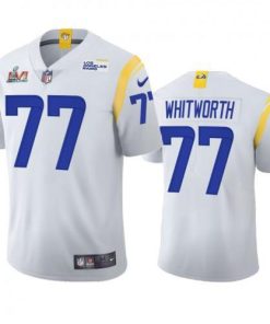 Los Angeles Los Angeles Rams #77 Andrew Whitworth Men's Super Bowl LVI Patch Nike 2021 Vapor Limited NFL Jersey - White Men's