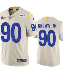 Los Angeles Los Angeles Rams #90 Earnest Brown IV Men's Super Bowl LVI Patch Nike Vapor Limited NFL Jersey - Bone Men's