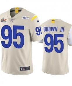 Los Angeles Los Angeles Rams #95 Bobby Brown III Men's Super Bowl LVI Patch Nike Vapor Limited NFL Jersey - Bone Men's